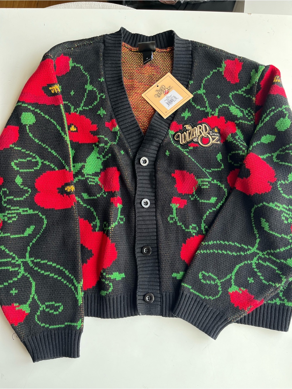 The Wizard of Oz Floral Cardigan Sweater - Black & Red
